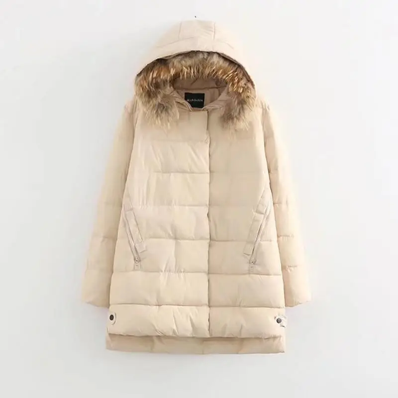 

A3 Winter Casual Parkas Coats 4XL Plus Size Women's Clothing raccoon fur collar hooded warm padding by hand wadded jacket 049