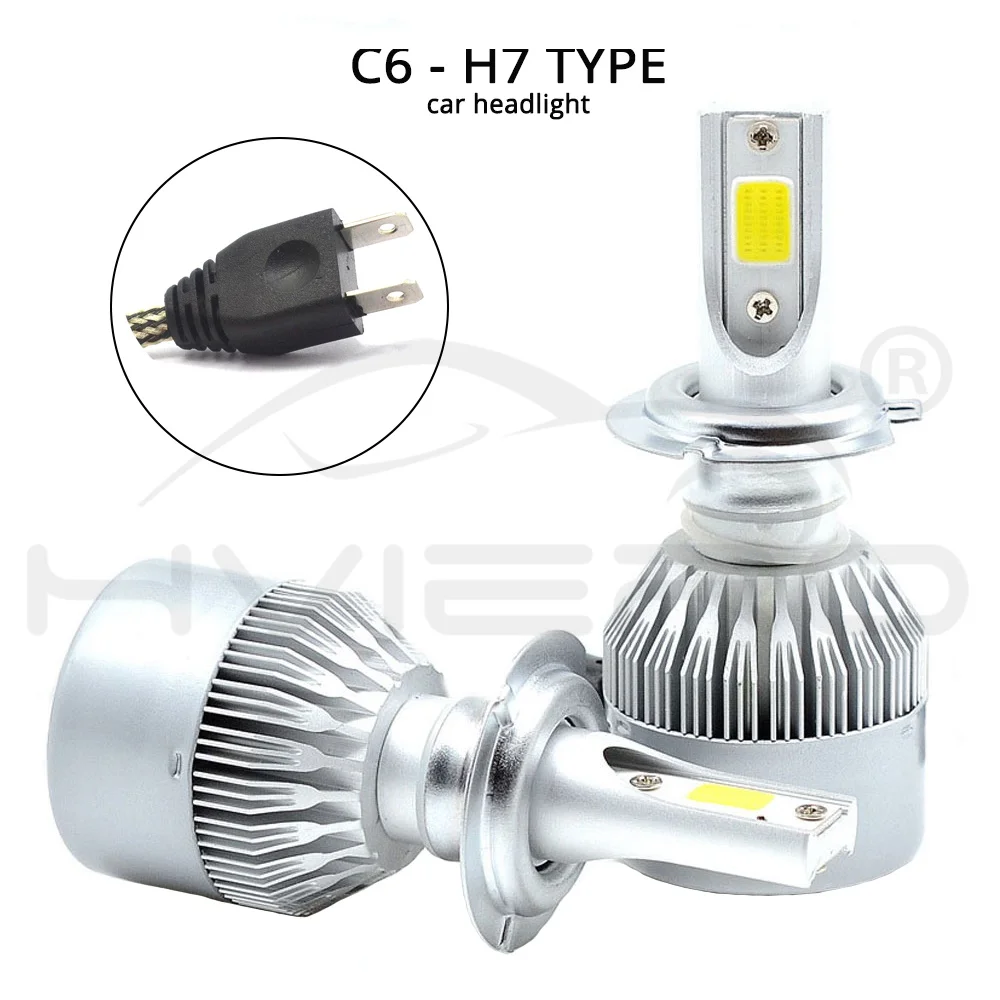2X Cob автомобилей головной светильник тумана светильник C6 H1 H3 H4 H7 H11 HB3/9005 HB4/9006 автомобиля Led 72 Вт 7600lm авто спереди лампы автомобильных фар