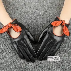 Модные черные перчатки из овчины женские из натуральной кожи женские перчатки весна осень тонкий стиль бант узел пять пальцев перчатки