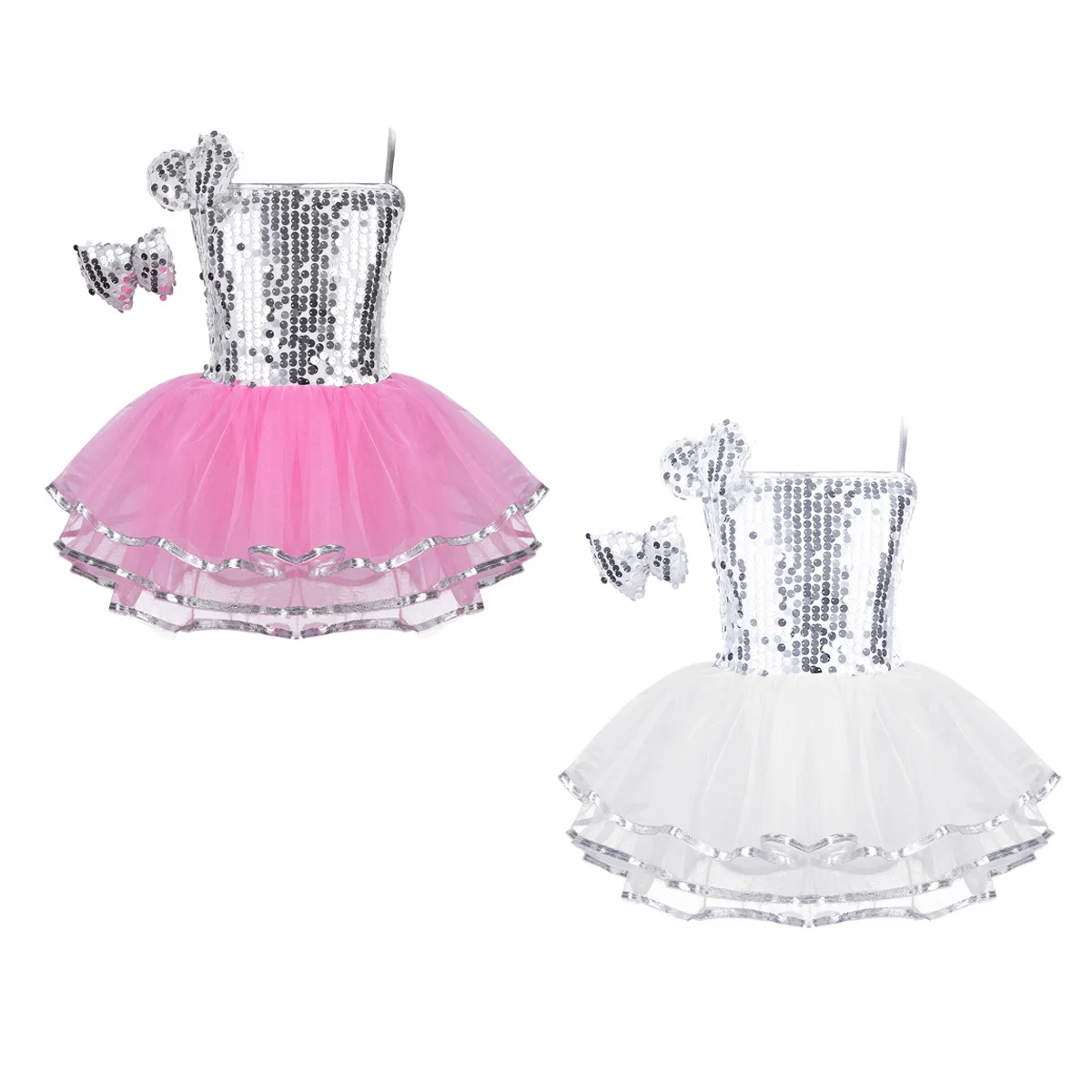 Детское балетное платье для девочек; Одежда для танцев; костюм с блестками; современная одежда для джазовых танцев; Сетчатое платье с заколкой для волос
