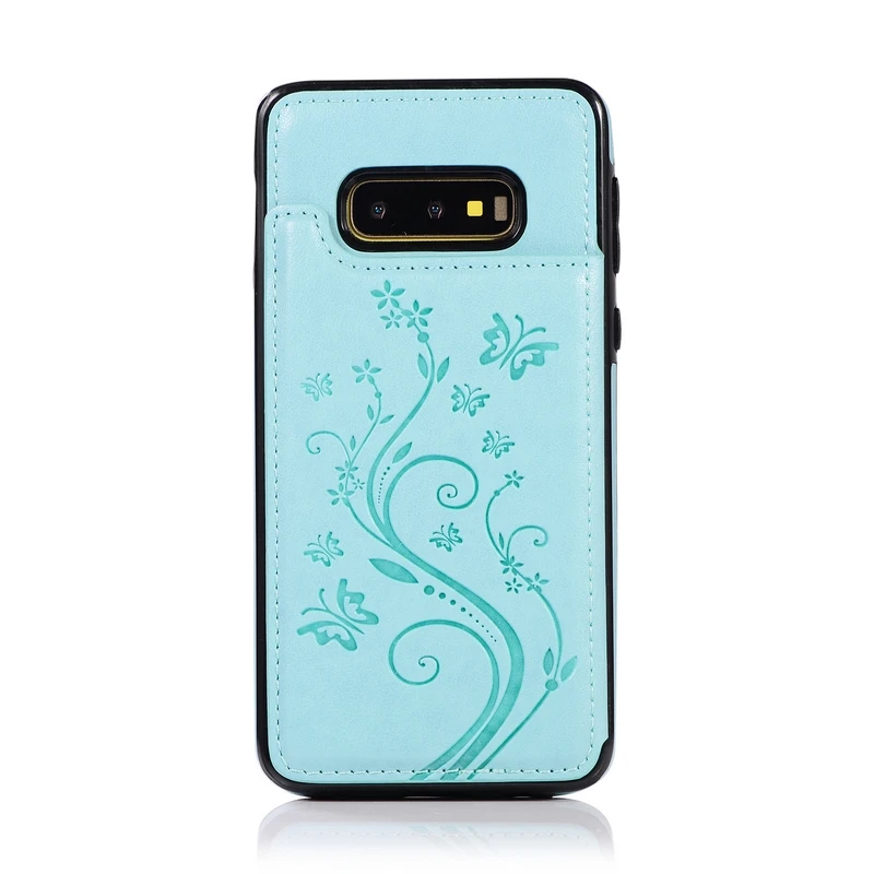 Green Floral Luxury Wallet Soft Silicone Case For Samsung Galaxy Note 9 8 S10e S10 plus S9 S8 plus S7 edge Card Holder Leather Cases - Color: Green
