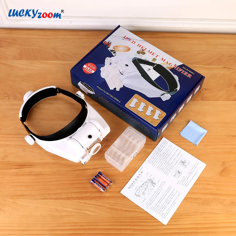 Kopen Hoofdband Helm Vergrootglas Vergrootglazen LED Verlichte Lamp Vergrootglas 1.5X, 2X, 2.5X, 3X, 3.5X, 8X Lezen Detector Loupe