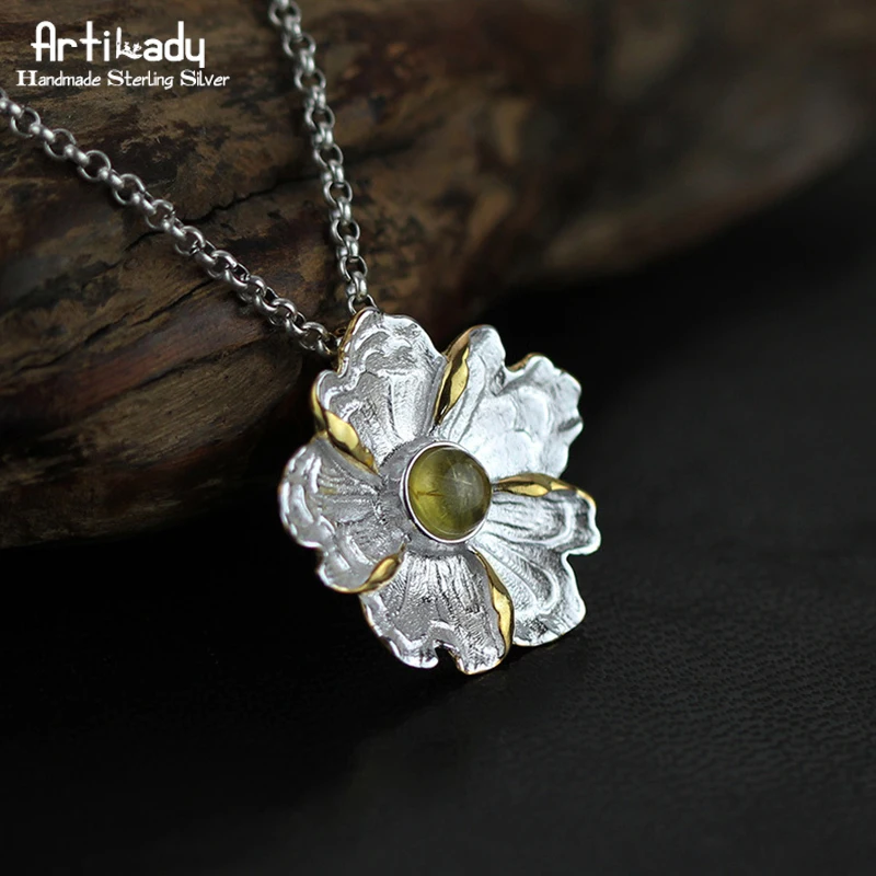 

Artilady 925 sterling silver pendant tourmaline peony flower design 925 silver pendant for women jewelry new year gift