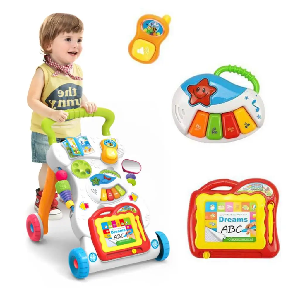 Модная детская коляска музыкальные ходунки игрушка анти-Роллер обучающий ходьбе детская тележка