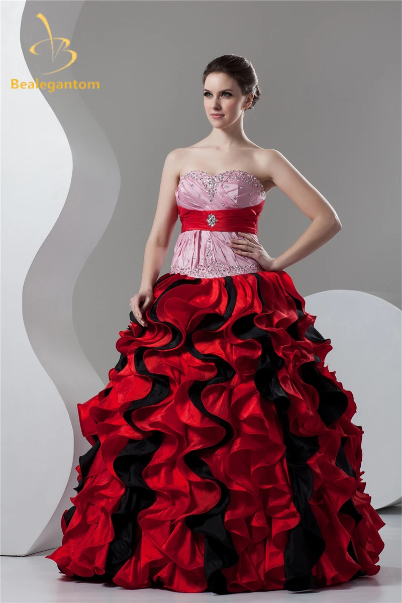 

Bealegantom New Black Red Taffeta Quinceanera Dresses Ball Gown 2019 Sweet 16 Dresses Vestido Debutante Gowns QA1068