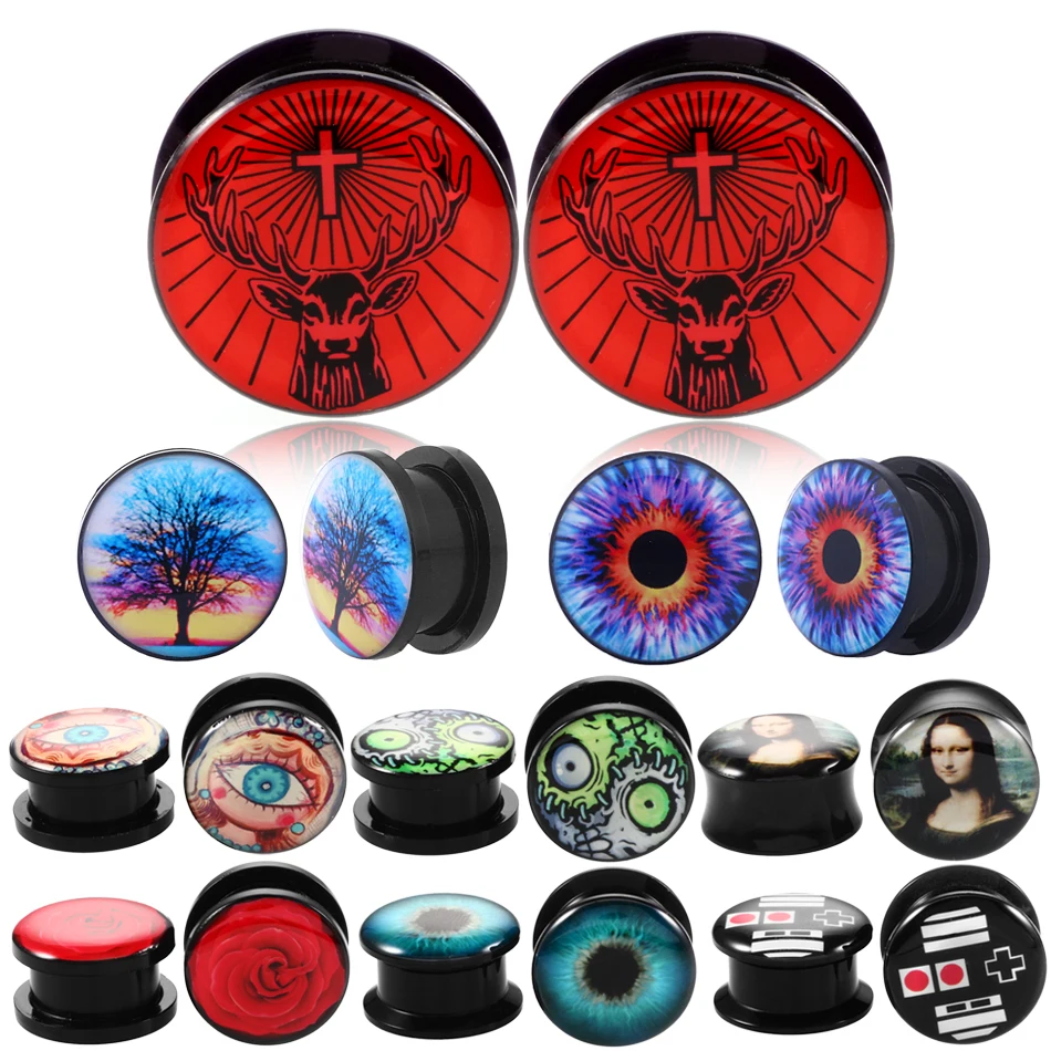 

1 Pair Black Acrylic Screw Fit Flesh Tunnel Ear Plug Mona Lisa's Smile Piercings Gauges Ear Expander Body Jewelry Ear Stretcher