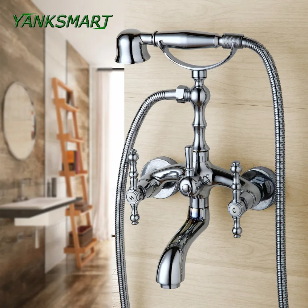 

YANKSMART Bathroom Basin Sink Faucet Shower Set Shower Head Chrome Finish Polish Water Mixer Tap Wall Mounted Telephone Style