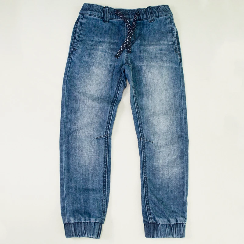 Детские штаны джинсы для мальчиков брюки для бега теплая однотонная джинсовая повседневная одежда с эластичной резинкой на талии для детей от 3 до 10 лет