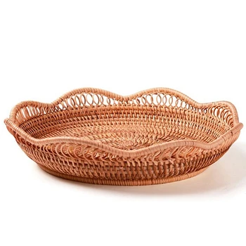 

Handmade Wicker Woven Storage Basket Restaurant Bread Fruit Vegetables Food Serving Display Basket