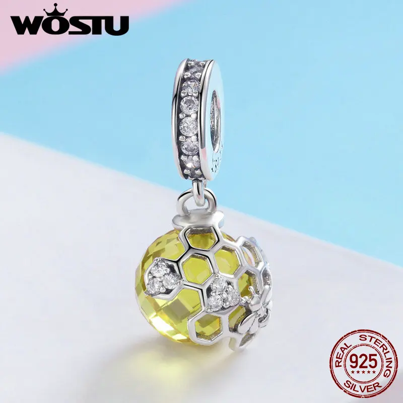 WOSTU Настоящее серебро 925 пробы модные соты желтые хрустальные подвески подвеска