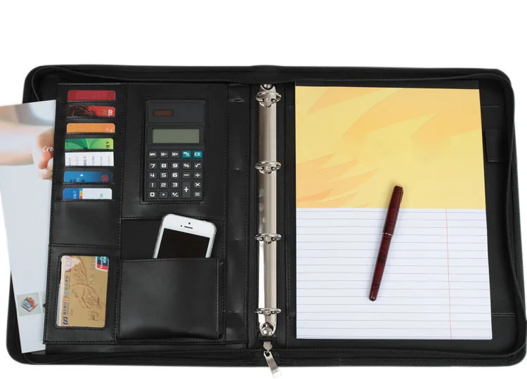 Online Get Leather Office Supplies Aliexpress Alibaba Multifunctional Pu Leather Doents Bag Business Zipper Portfolio A4 File Folder With Calculator Office Supplies Black