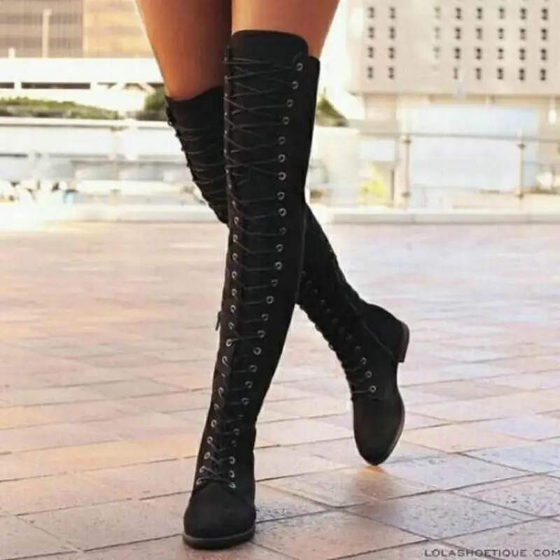 

winter shoes woman ladies over-the-knee martin motorcycle lace up thigh high boots women chaussure femme girls