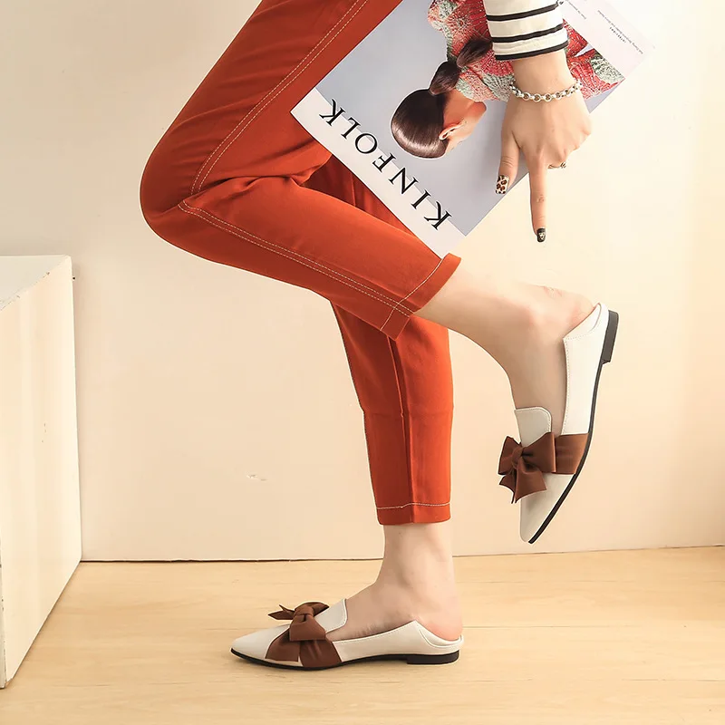 Taomengsi 2023 women's shoes new style pointy bow-toe flat shoes with two large size 33 to 43 loafers