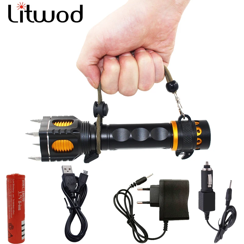 

Litwod Z20+ XM-L T6 LED Flashlight Torch 3800LM Four Attack Head Audible Alarm Lampe Torche Waterproof Flash Light Self Defense
