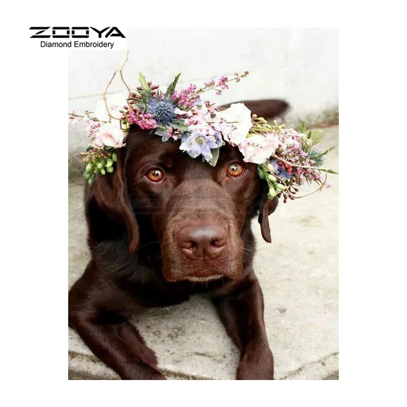 Алмазная вышивка ZOOYA 5D алмазная живопись сделай сам с коричневыми цветами собаки