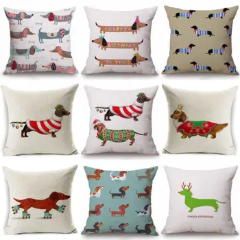 

Vintage Cotton Linen Cute Dogs Cushion Cover Pillow Case Sofa Waist Throw Cushion Cover Durable Textile Home Decor Festive Gift