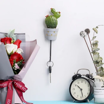 

Decorative Resin Wall Hook Cactus Adhesive Artificial Flower Pot Home Decor Storage Organizer Key Rack Bathroom Towel Hanger