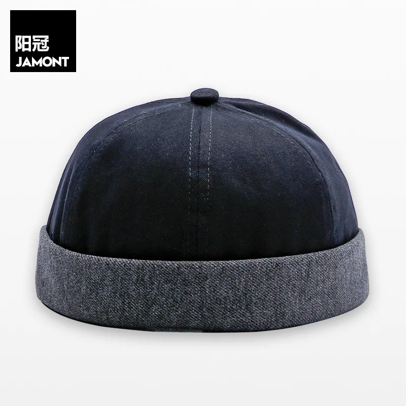 Jamont новая круглая шляпа в китайском стиле унисекс Snapback пара шапок с отворотами одноцветные Модные мужские шапки - Цвет: Black