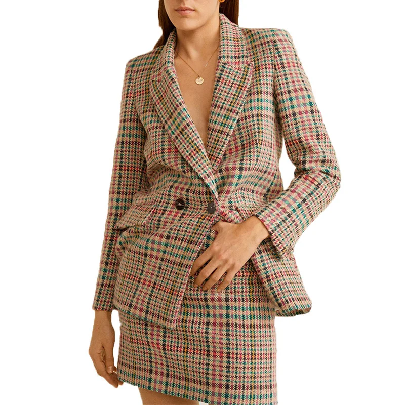 

Autumn skirt set women clothes 2019 casual plaid blazer suit women two piece set 2 piece set women