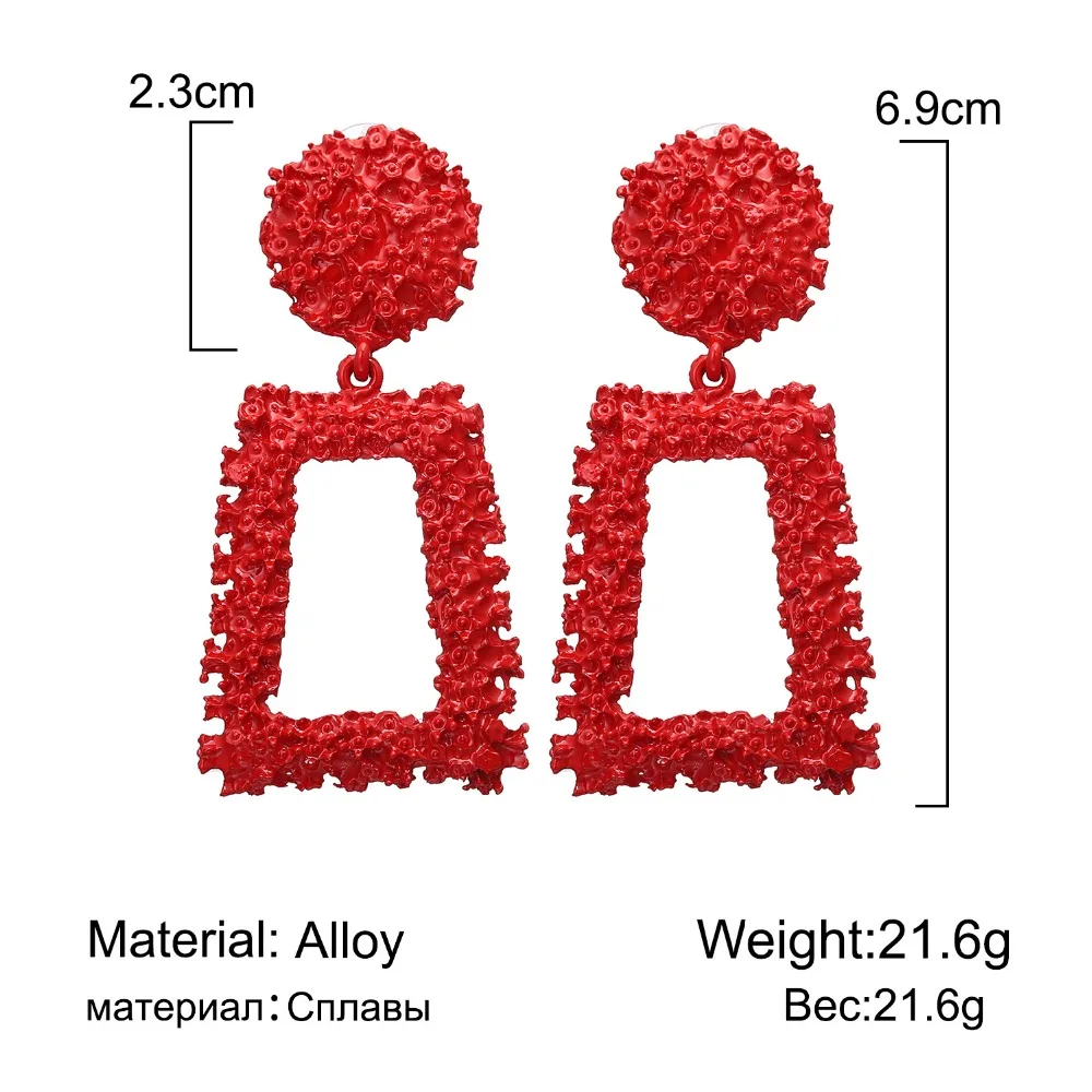 Винтажные геометрические трапециевидные треугольные серьги для женщин, ювелирные изделия, красные, розовые, зеленые, синие металлические подвески, висячие серьги