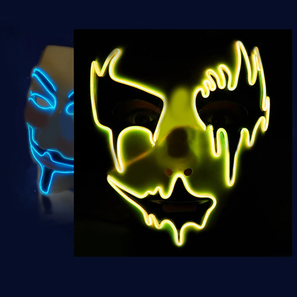 LED Face Cover Halloween Party Supplies Glowing Grimace Masquerade Dance Party Hand-painted Led Mask Decorations