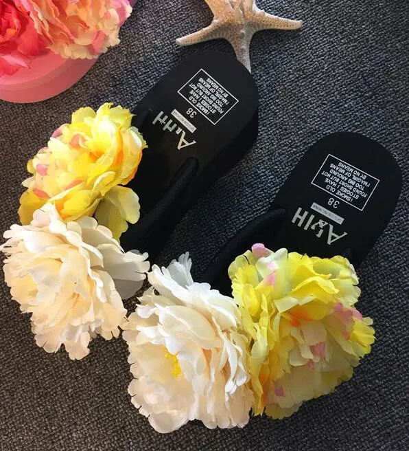

HAHAFLOWER Fashion Bohemian Floral Beading Flower Platform Wedges Beach Slippers Women Summer Flip flop Shoes Sandals