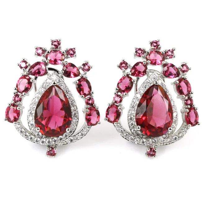 

18x10mm SheCrown Fancy White Sapphire Woman's Party Silver Stud Earrings