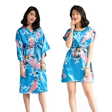Пикантные Для женщин кимоно Павлин; платье с элегантным цветком, одежда для сна, одежда для дома новые летние женские искусственный шёлк 2 предмета в комплекте, одежда для сна, Благородный невесты Свадебный Халат