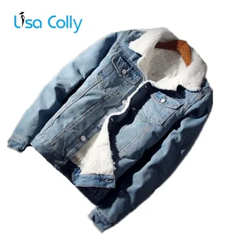 

Lisa Colly Plus Size 6XL Men's Jacket and Coat New Fleece Denim Jacket Mens Winter Jean Jacket Coat Warm Blue Overcoat Outwear