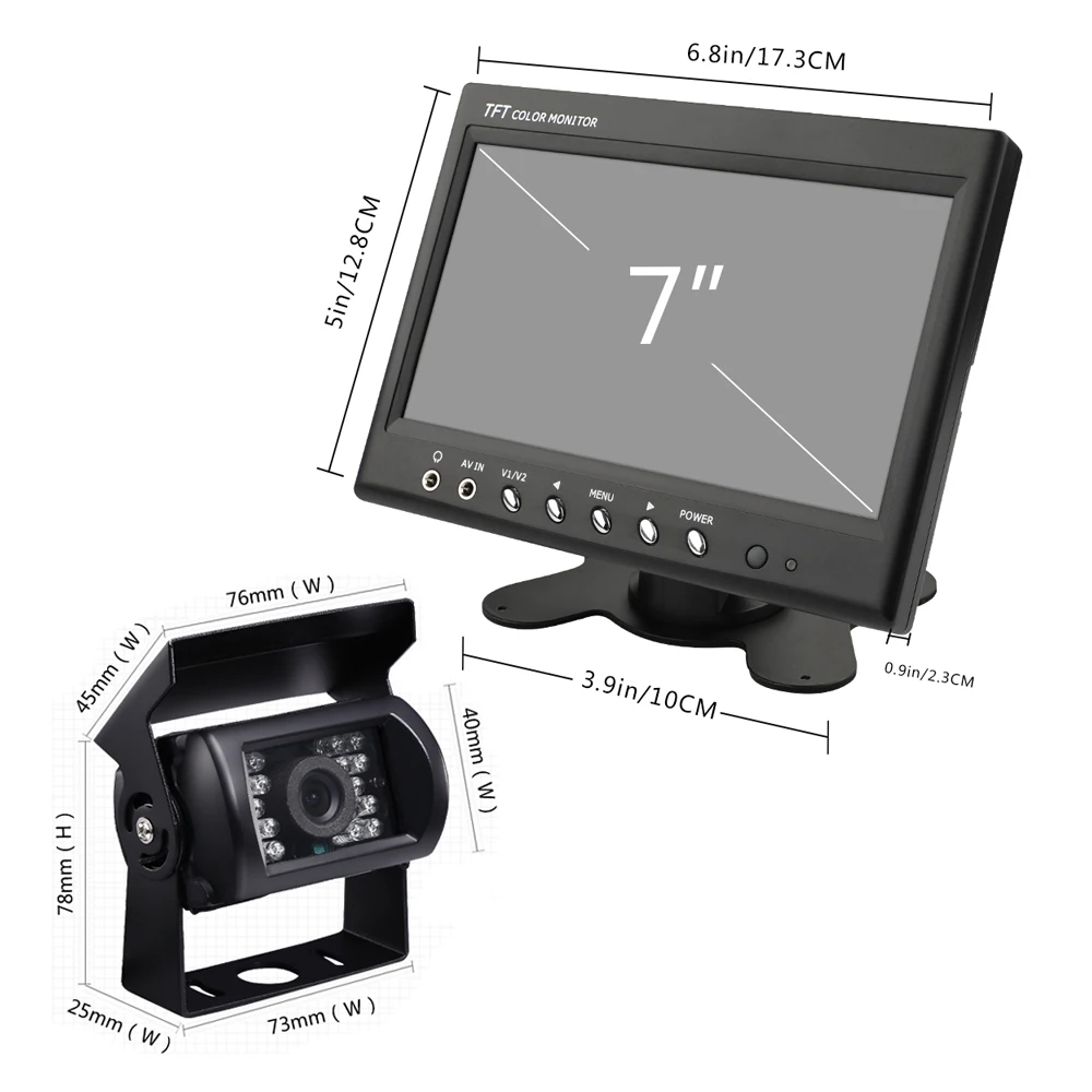 Резервное копирование Камера монитор Системы, реверсивное кольцо заднего вида Камера с 20 м кабель авиации+ 7 дюймов Автомобильный монитор для шины для грузовиков