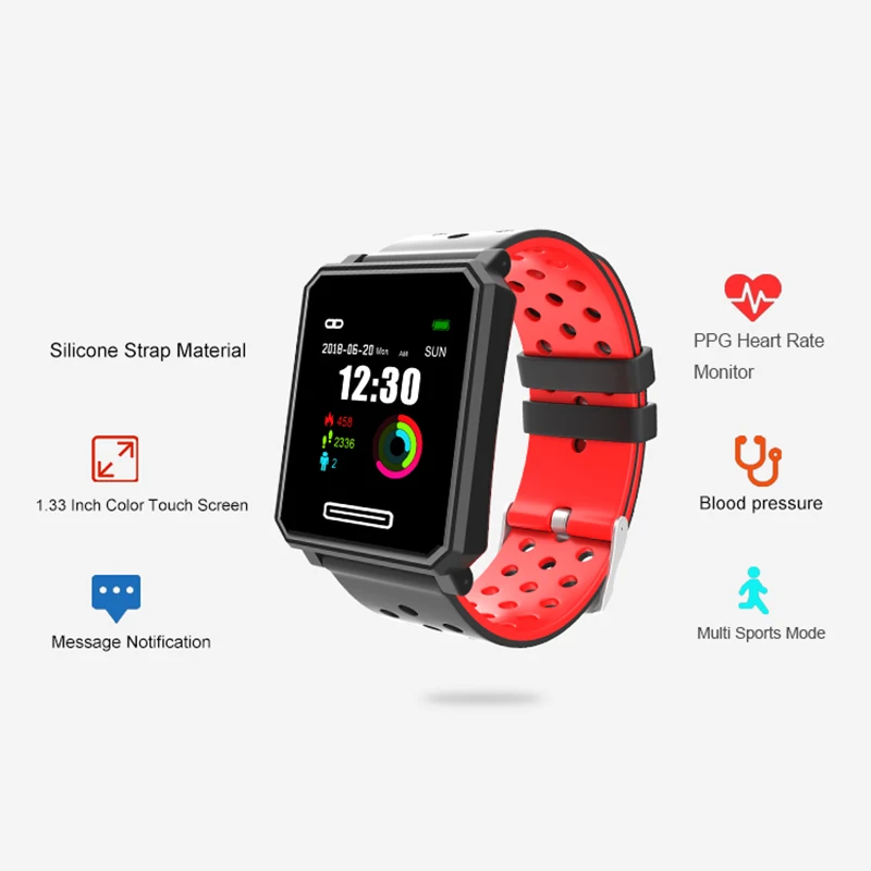

Smart Watch IP67 Waterproof Blood Pressure Heart Rate Monitor Pedometer Cycling Mode Fitness Bracelet Band for IOS Android Phone