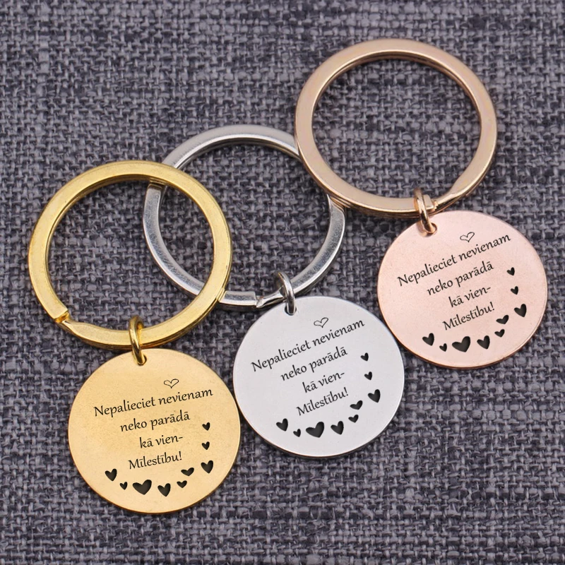 

Metal Latvian Language New Style 2019 Gifts Jewelry Lettering Engraved Key Chain Small Heart Key Rings Souvenir Keychains Keytag