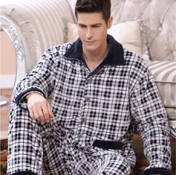 Бренд thoshine зима утепленная одежда толстые фланелевые для мужчин пижамный комплект Sleepcoat и брюки коралловый флис пижамы теплая ночная