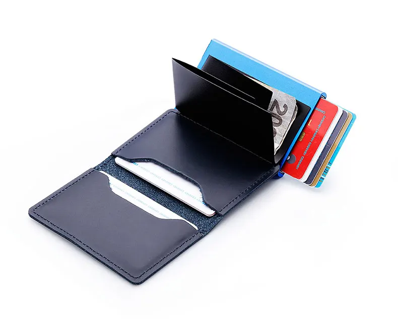 Мужской держатель для кредитных карт блокировка держатель для карт Rfid мини кошелек из натуральной кожи визитница Автоматическая