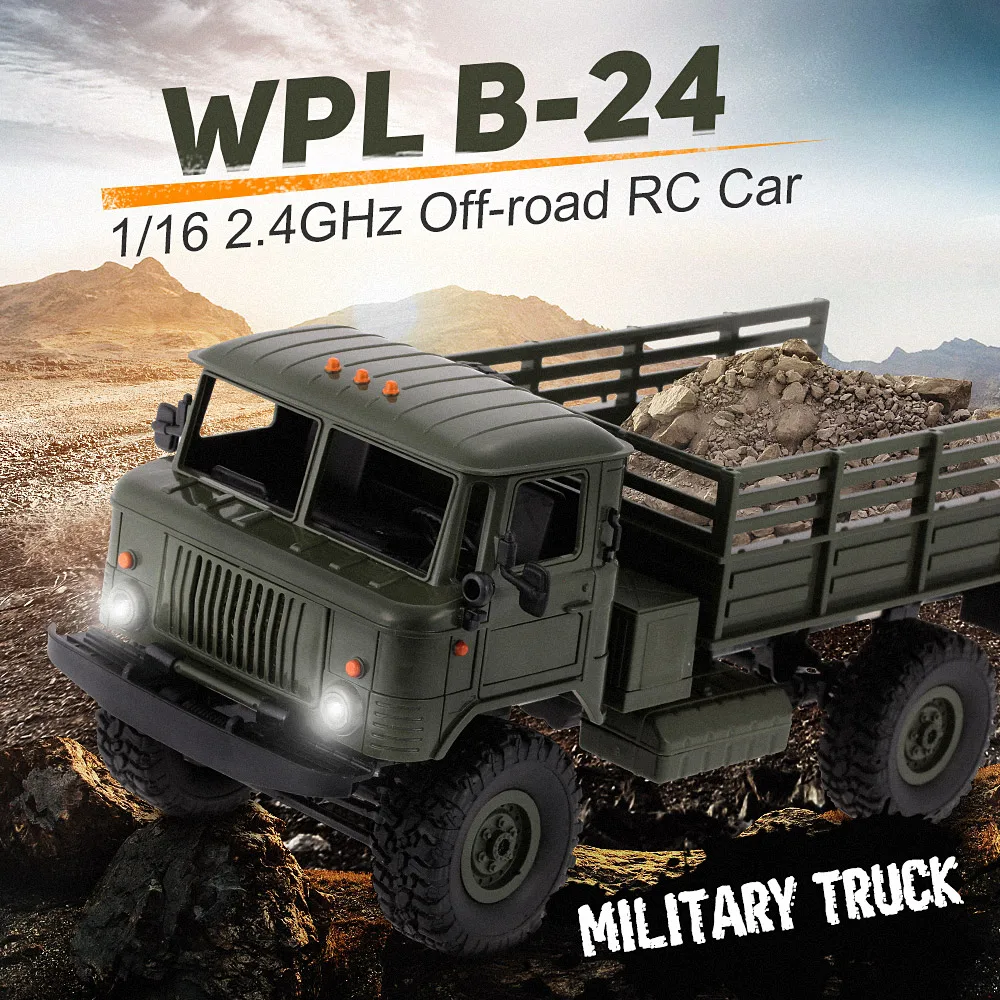 WPL B-24 1/16 RC автомобиль 2,4 GHz RC militar грузовик внедорожник армейский автомобиль на радиоуправлении электрический автомобиль с светодиодный светильник RTR RC игрушки подарки