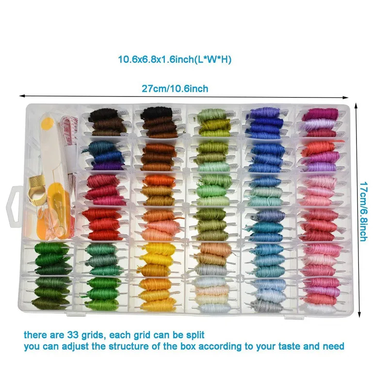 Embroidery Kit Floss Set Including 150 Colors Threads with 3-Tier Transparent Storage Box Cross Stitch Tools, Size: 19