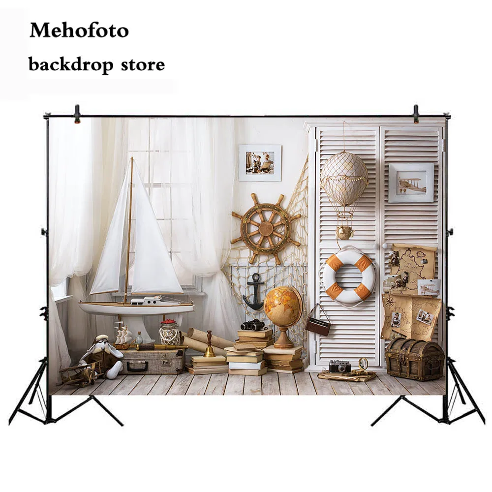 

5x3ft Newborn Photography Backdrops Marine Supplies Navigator Photo Backgrounds Shoot Little Boy Rooms Props Vinyl Cloth 691