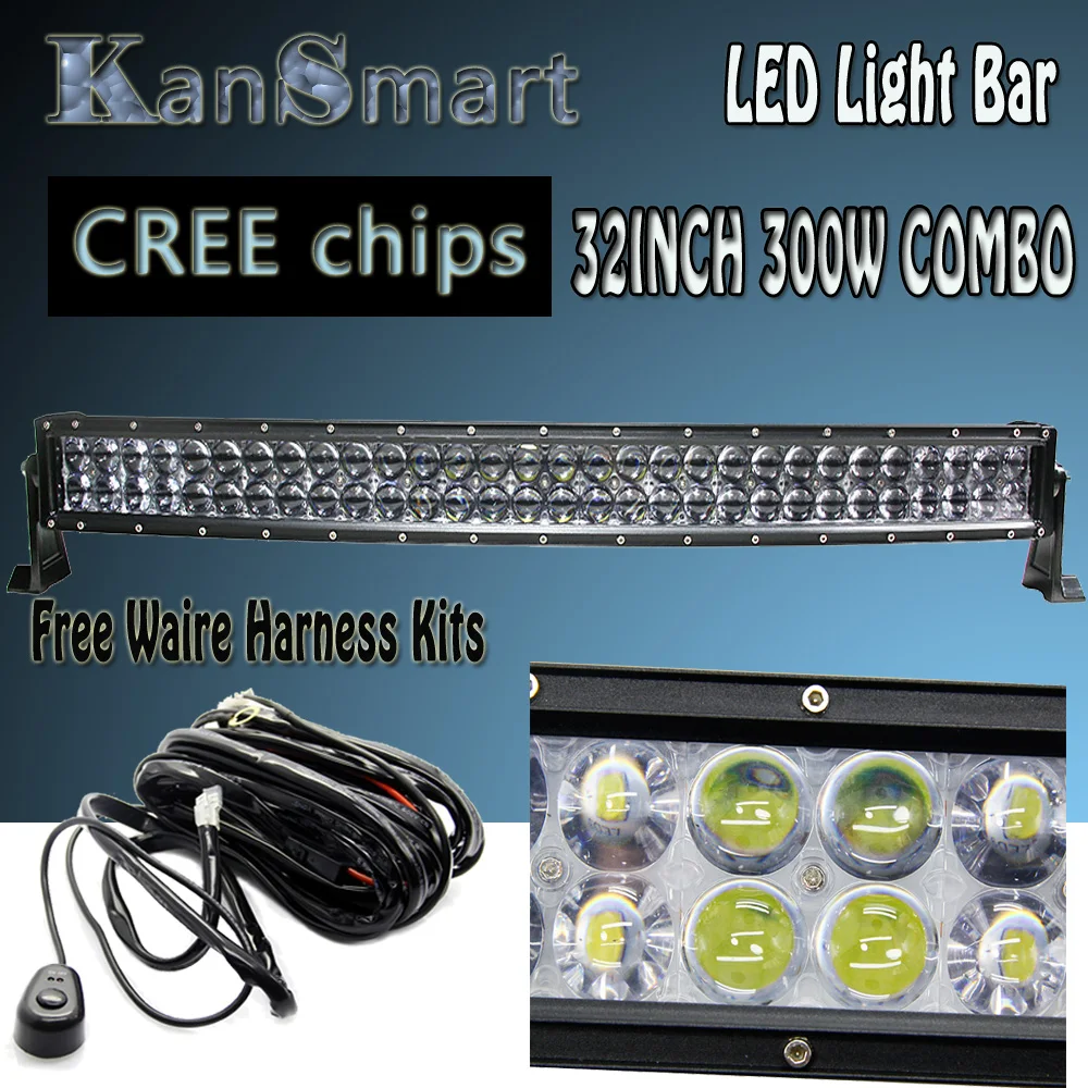 

Off-road Driving Lamps 300W 32" 4D Lens Cree Chips LED Work Light Bar Curved Combo Beam Car Headlights+Free Harness Wire Kits
