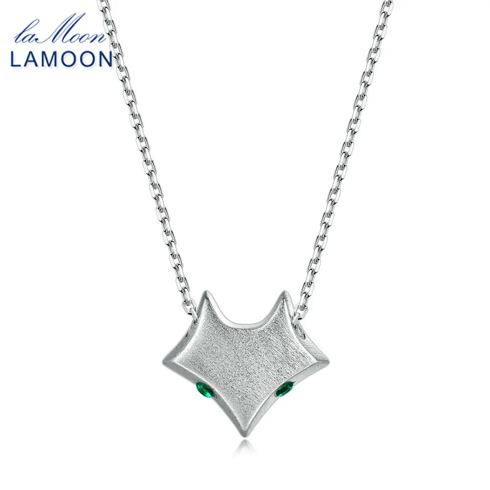 LAMOON 2018 New Green CZ Stone Fox S925 Pendant Necklace 925-Sterling-Silver Fine Jewelry for Women Wedding LMNY015