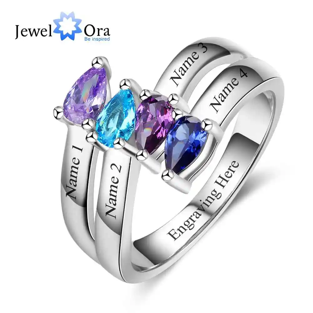 Percentage solide Verraad Personalized Gift For Friendship Engrave 4 Names Sister Birthstone Promise  Rings 925 Sterling Silver Jewelry (jewelora Ri103283) - Rings - AliExpress