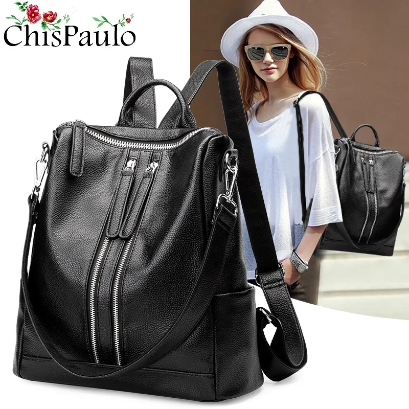 Black Backpack Women Genuine Leather Backpack School Bags Lady Fashion Travel Shoulder Bag Designer backpacks for teenage N004