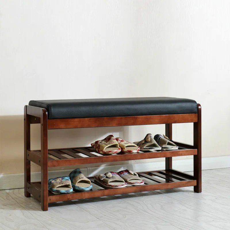 Simple Solid Wood Shoes Stool Foyer Modern Shoe Rack Double Shoe