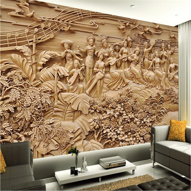 Beibehang Customize Any Fresco Wallpaper Large Wooden Carvings