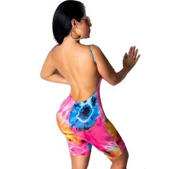 

Sexy Short Rompers Womens Jumpsuit Summer Beach Jumpsuit Female Overalls Sleeveless Backless Print Club Party Bodycon Jumpsuit