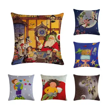 

Christmas Santa Printing Cushion Cover Square Linen Pillowcase Cartoon Moose Parttern Throw Chair/Car/Sofa Pillow Cover ZY174
