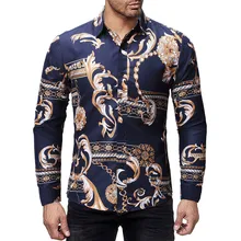 Модная брендовая мужская блузка, рубашки, Летняя Повседневная рубашка с длинным рукавом и принтом на пуговицах, топ, блуза, Мужская одежда, camisas de hombre
