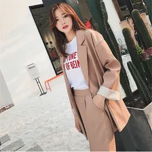 Spring autumn pant Suits Female 2 pieces set Casual Long blazer Jacket Loose Korean of office women clothes coat two pieces suit