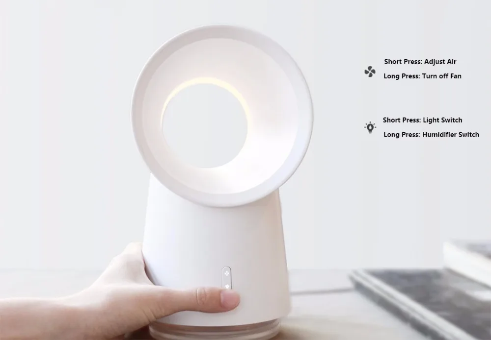 Newest Xiaomi HL Happy Life 3 in 1 Mini Cooling Fan Bladeless Desktop Fan Mist Humidifier w LED Light (13)
