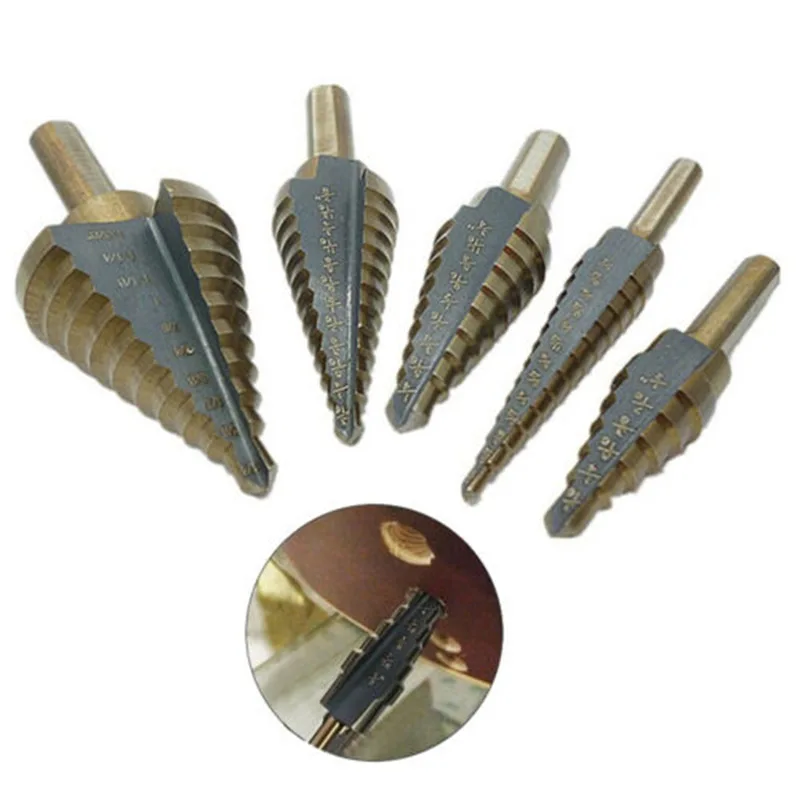 

5pcs HSS Triangle Handle Step Drill Bit For Metal High Speed Steel Wood Drilling Power Tools Hole Cutter Step Cone Drill