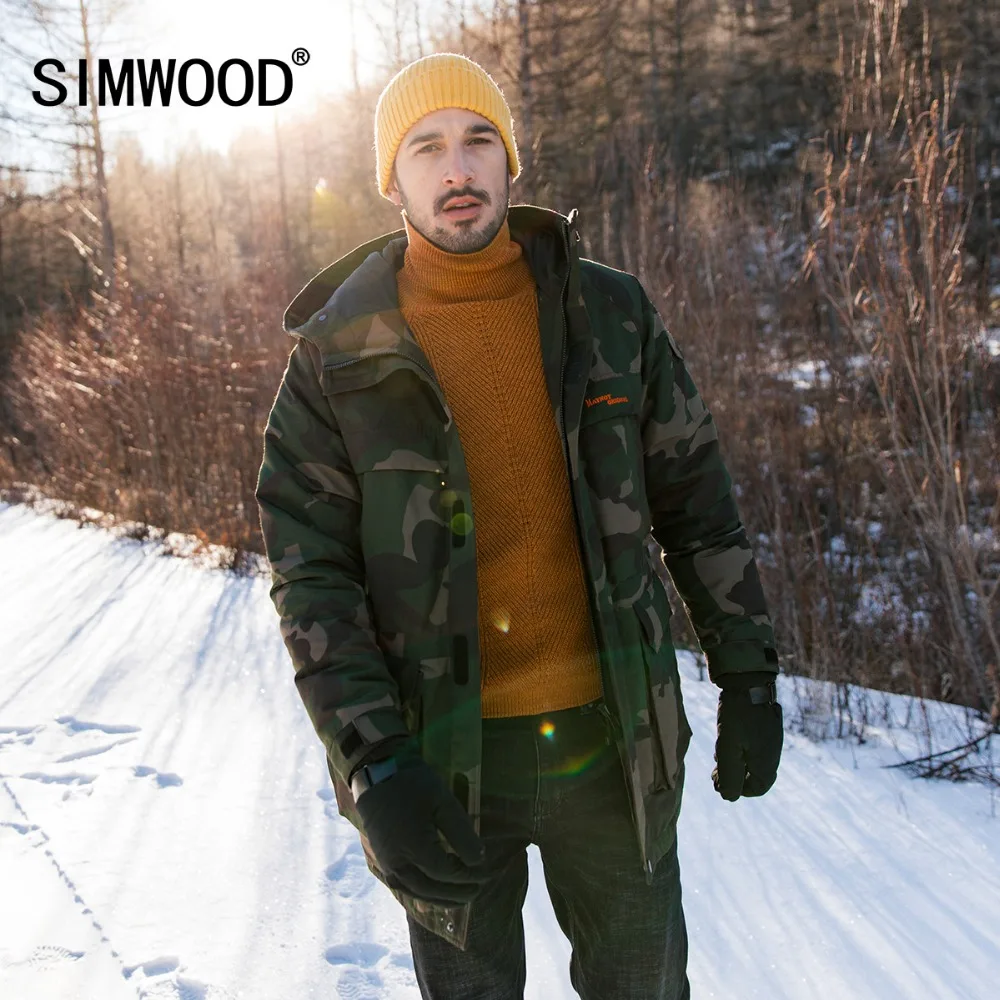 SIMWOOD Зимние новые 90% серые пуховые пальто мужские модные камуфляжные куртки